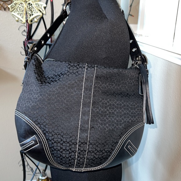 Coach Handbags - Like New Coach black double CC Canvas & Tassel and black leather HOBO Bag